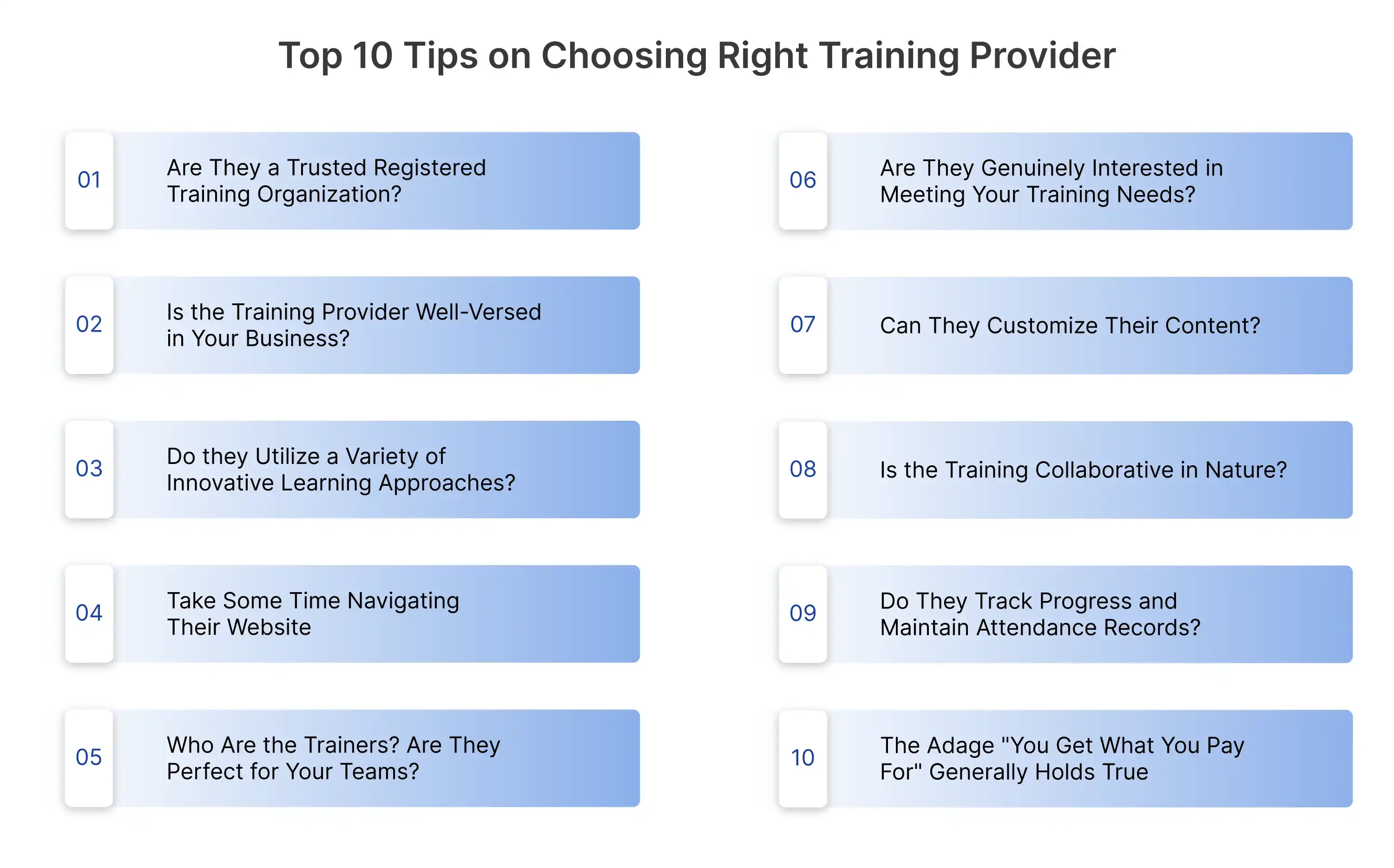 Top 10 Tips on Choosing Right Training Provider