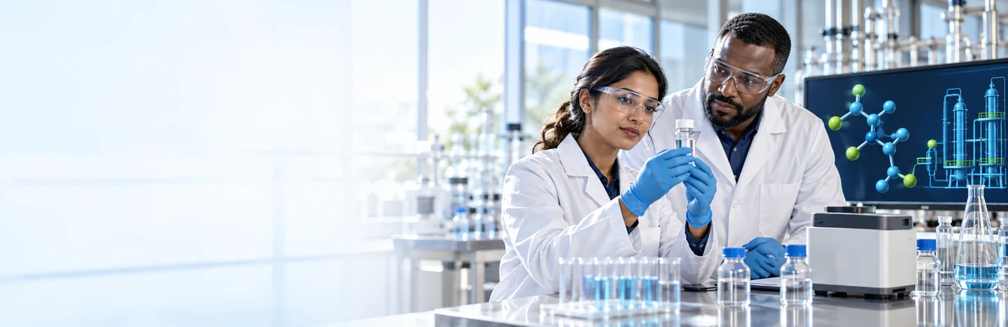 Chemical plant manager reviewing operations with engineers at a process plant