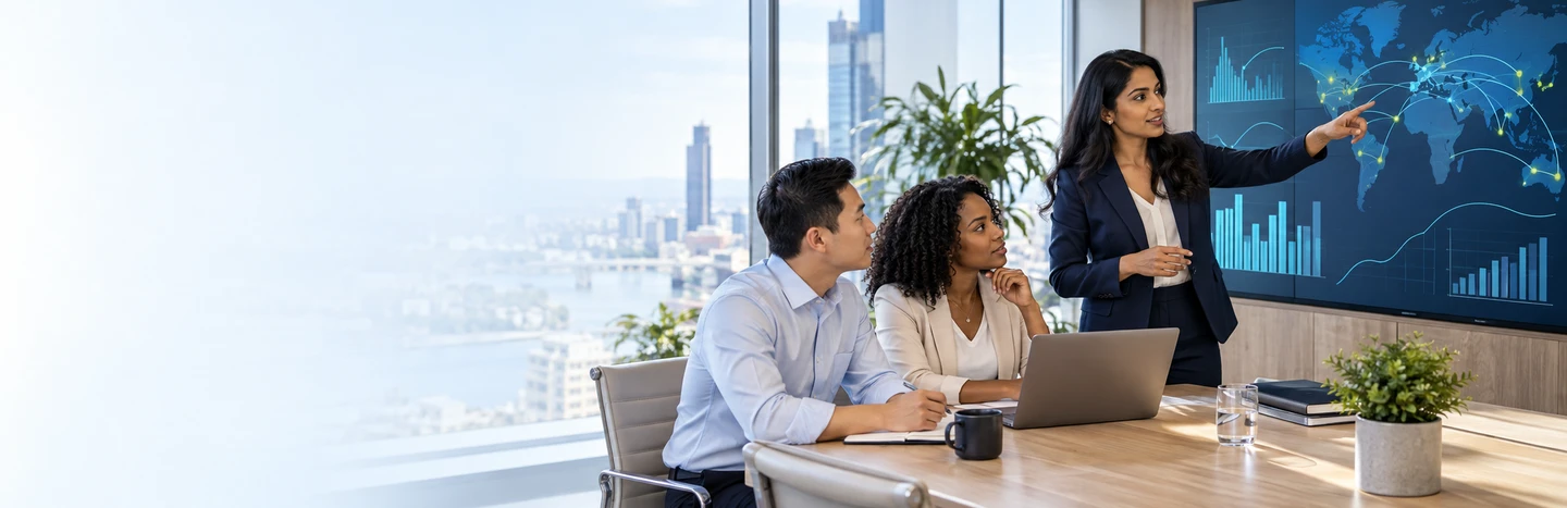 Financial services professionals reviewing markets and payments positions together
