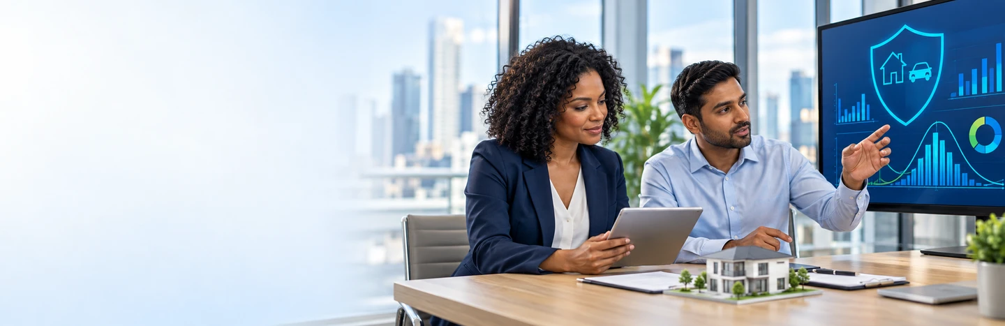 Underwriters reviewing risk submissions around a conference table