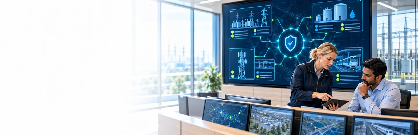 Security team monitoring critical infrastructure site operations in a control room